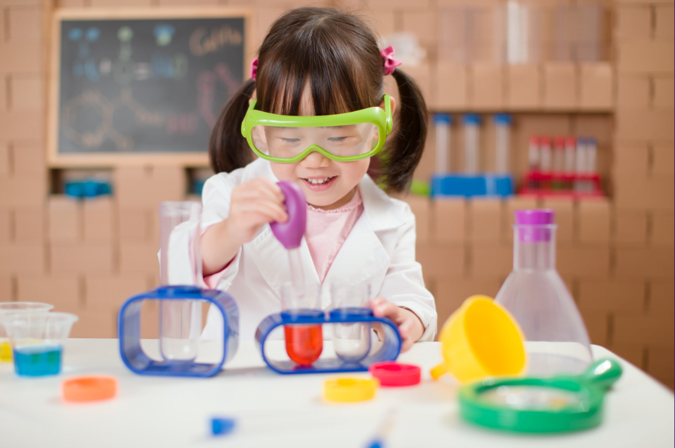 Child playing pretend scientist