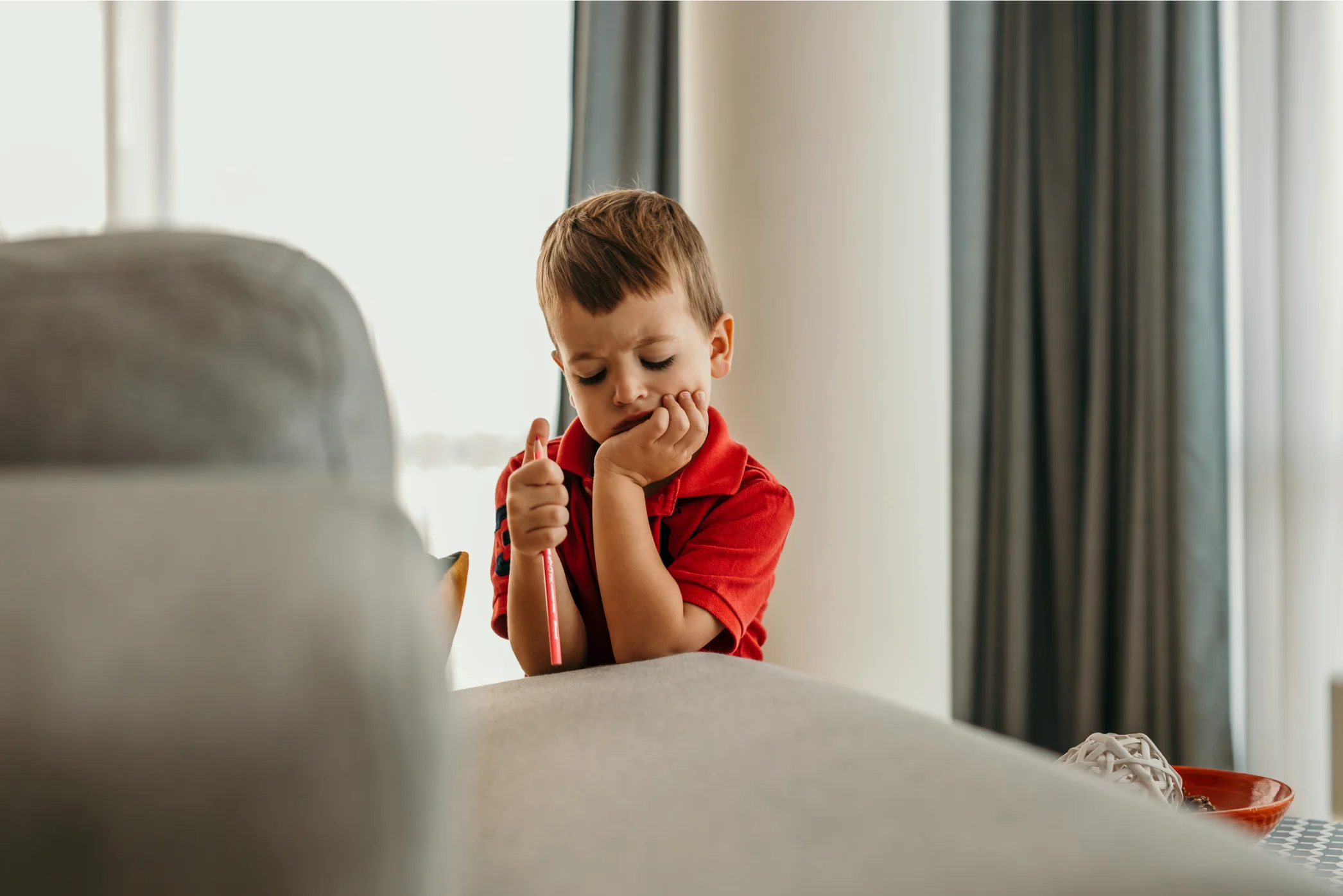 Child with social phobia, looking sad