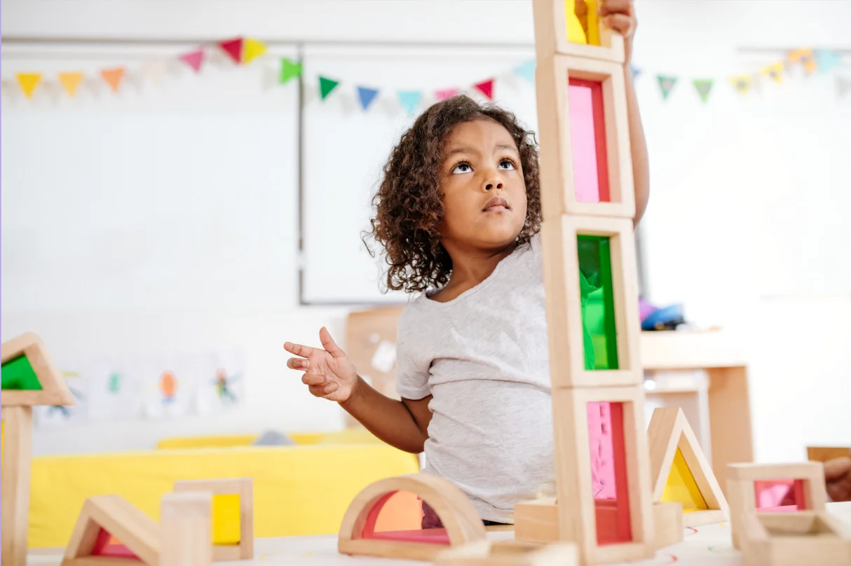 Children playing and learning in a kindergarten classroom