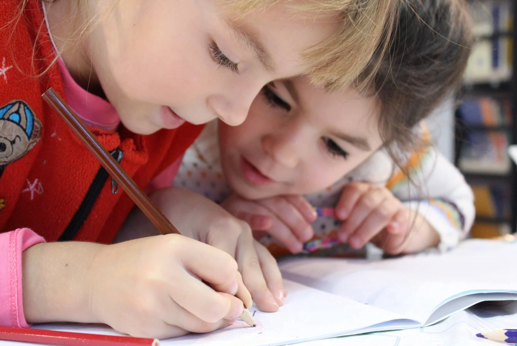 A diverse group of students studying in a classroom in primary school 