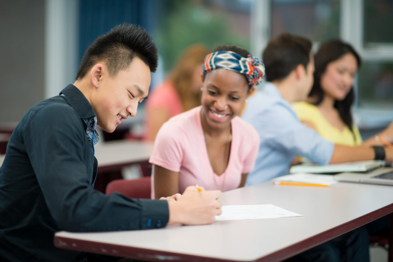 A group of students studying for an undergraduate degree on a university campus in the UK