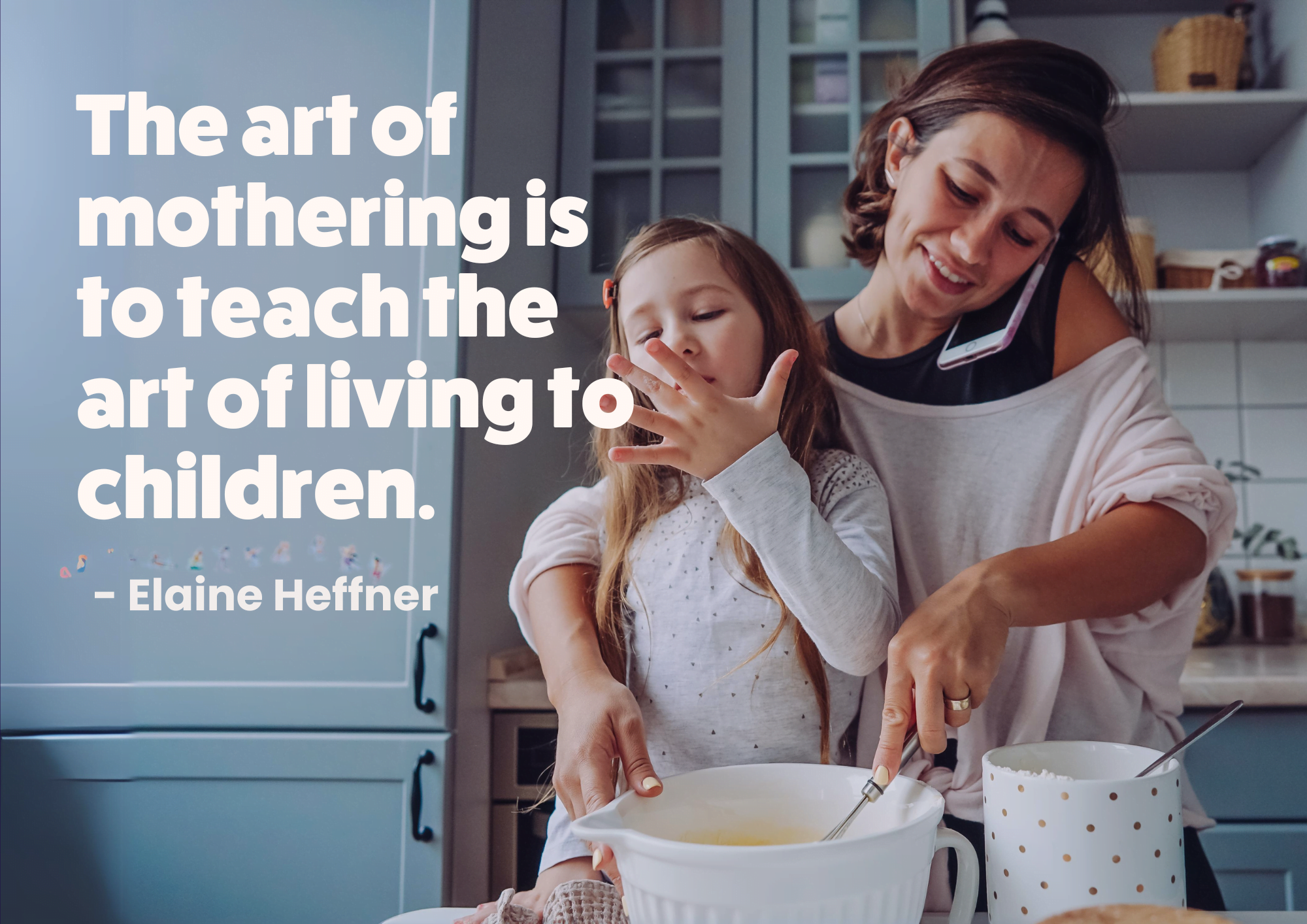 mom and daughter baking making sweet flower