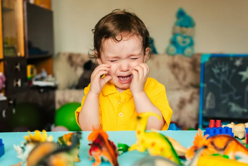 Kid crying after losing orchard toys