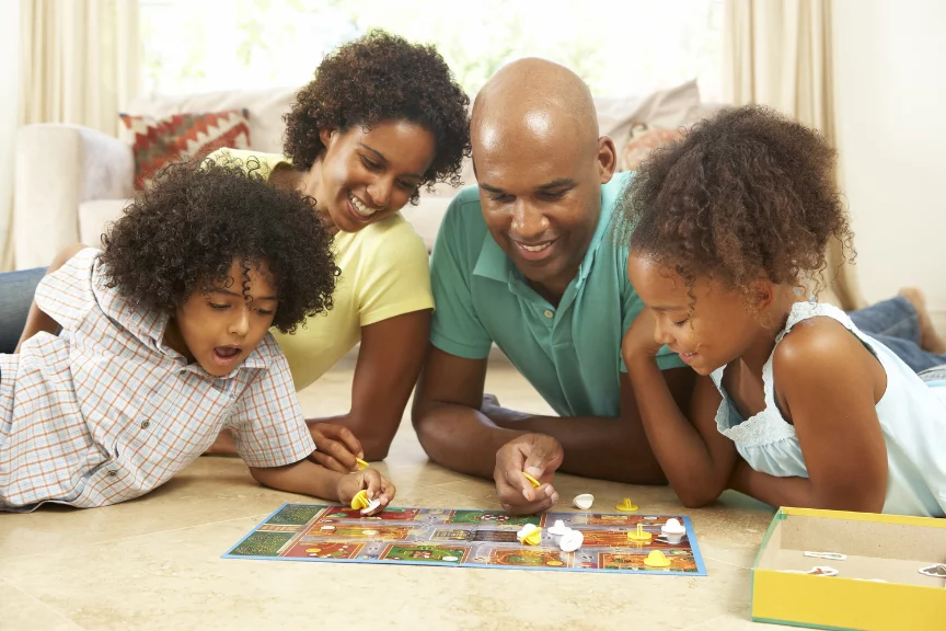 Family playing matching game