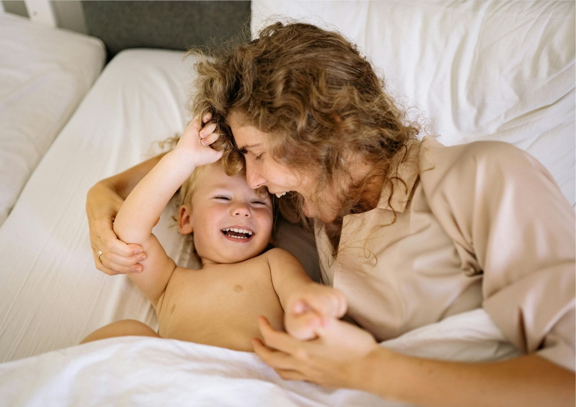 Mother and son making funny noises